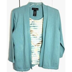 Alfred Dunner Petite Faux Layer Aqua Ruffled Sweater Size PM
